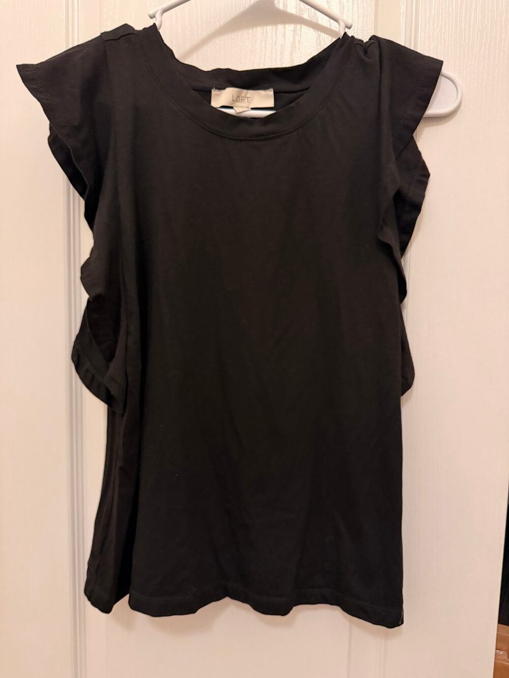Vinted title

LOFT Black Flutter Sleeve Ruffle Top Size S